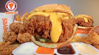 MUKBANG EATING POPEYES FRIED CHICKEN WITH EXTRA CHEESE SPICY CHICKEN SANDWICH CHICKEN TENDERS ASMR [upl. by Farhsa]