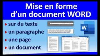 Mise en forme WORD sur du texte des paragraphes une page ou un document [upl. by Kenney]