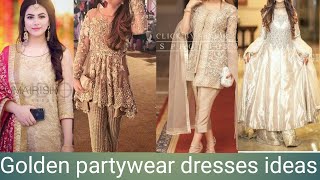 Luxury partywear golden color dress ideas Fancy formal golden color dresses [upl. by Riek869]