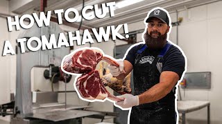 How to Cut Beef Tomahawk Steaks  The Bearded Butchers [upl. by Inohtna656]