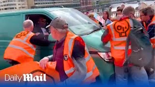 Van driver ploughs through Just Stop Oil protesters in London [upl. by Ebenezer]