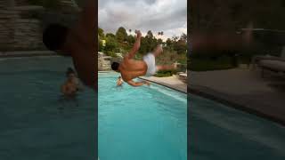 Trampoline Flip Challenge in Pool with Professionals funny [upl. by Becki]