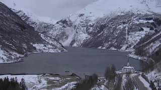 Avalanche caught on Camera  Geirangerfjord Norway 1312019 [upl. by Deadman]