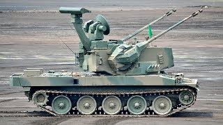 Japanese Gepard  Mitsubishi Type 87 Selfpropelled Antiaircraft Gun Oerlikon KDA 35 mm twin cannon [upl. by Dazraf]