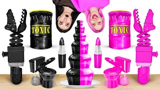 BLACK VS PINK BATTLE  Chocolate Fondue FaceOff Bold Black VS Pretty Pink by 123 GO FOOD [upl. by Ardnosal]