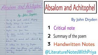 Absalom and Achitophel  Critical Appreciation  literaturenoteswithpriya8120 [upl. by Yorle745]