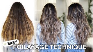 How to Balayage Dark Long and Thick Hair  Foilayage Hair Technique NEW Method [upl. by Zat289]