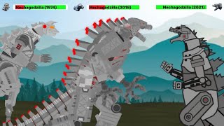 DC2 Mechagodzilla 1974 vs Mechagodzilla 2018 vs Mechagodzilla 2021  ANIMATION with healthbars [upl. by Russom]