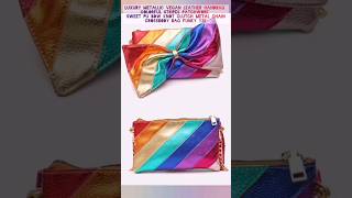 Luxury Metallic Vegan Leather Handbag Colorful Stripes Patchwork Bow knot Clutch Metal Chain [upl. by Mafala]