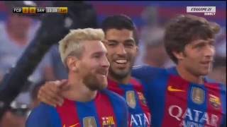 Barcelona vs Sampdoria 32 Leo Messi bags amazing overhead kick assist for Luis Suarez v Sampdoria [upl. by Agathe404]