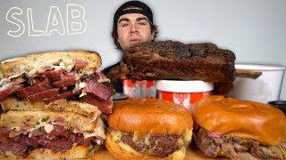 HUGE Pastrami Sandwich CHEESE Sauce Burger GIANT Beef Rib  BBQ MUKBANG [upl. by Henrie833]