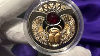 Scarabaeus Ruby inlay silver gilded coin [upl. by Seena]