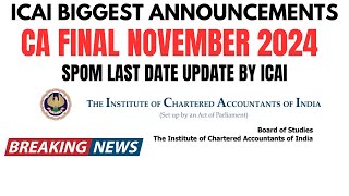 Breaking News  ICAI Released CA final November 2024 SPOM last Date  Official Announcement by icai [upl. by Banyaz573]