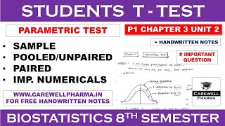 Student t test  Sample pooledunpaired Paired  Parametric Test  P1 ch2 Unit 2  Biostatistics [upl. by Leruj548]