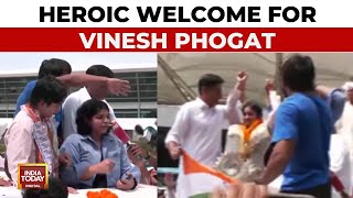 Vinesh Phogat Back In India From Paris Gets Emotional After Seeing Heroic Welcome  India Today [upl. by Ariaec]