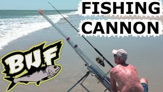 BEACH FISHING CANNON BAIT CASTER 300 YARD CASTING OFFSHORE 6 FOOT SHARKS BUNKER UP FISHING [upl. by Rambort172]