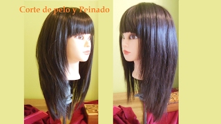 Cómo cortar cabello en capas largas con flequillo en casa  Corte de pelo largo en capas [upl. by Maribel83]