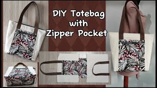 Tutorial Totebag Canvas With Zipper Pocket Outside [upl. by Sloane833]