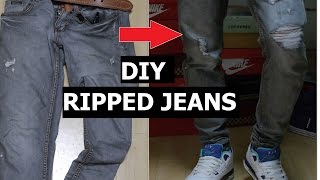 DIY RIPPED JEANS 5 PHÚT TỰ LÀM QUẦN BÒ RÁCH [upl. by Silverts]