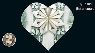 Easy TWO DOLLARS Bill Origami Heart [upl. by Nwahsed572]