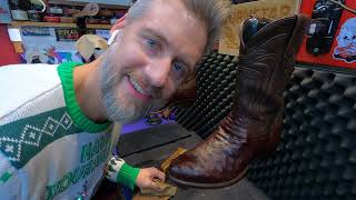 ASMR BOOT SHINE  HOW TO TREAT NEW TECOVAS OSTRICH LEATHER BOOTS  BOB ROSS OF SHOE SHINE ✨🎄✨ [upl. by Dyl]