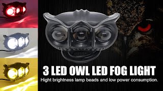 LED Owl Fog Light YellowWhite and Red Devil Eye Effect 3 Colour Mode with Flashing Pattern [upl. by Esirtal]