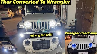 Thar 2024 Modifications  Wrangler Grill For Thar  Thar Wrangler Headlamp  Thar 2024 Modified [upl. by Enened]