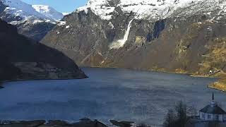 Another Avalanche Caught on Camera  Geirangerfjord Norway 4122018 [upl. by Ynatsyd]