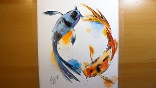 PINTANDO PEZ KOI fish koi Watercolor painting [upl. by Velick]