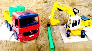 La excavadora ayuda al camión con la repación Coches para niños [upl. by Ahsenrat640]