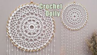 How To Make a Crochet Doily Wall Hanging Dreamcatcher l Paso a paso tapete de ganchillo [upl. by Anerev]