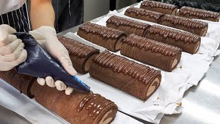 滿滿的巧克力！巧克力蛋糕捲製作  Making chocolate roll cake  Taiwanese street food [upl. by Kenlee]