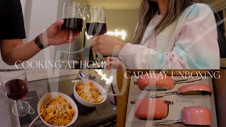 VLOG caraway cookware unboxing amp cook with me valentines day in opening galentines day gifts [upl. by Oiludbo420]