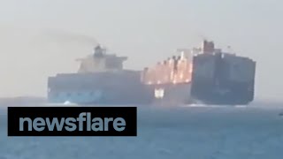 Two container ships collide on Suez Canal [upl. by Oribella]