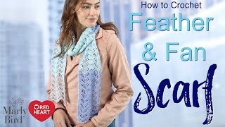 How to Crochet Lace Scarf  Dainty Feather and Fan Scarf [upl. by Kingsly]