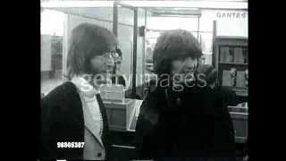 John Lennon George Harrison Pattie Boyd Jenny Boyd and Cynthia Lennon leaving India [upl. by Nomma]