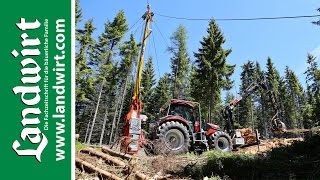 Traktor mit Seilkran und Prozessor  landwirtcom [upl. by Saihttam]