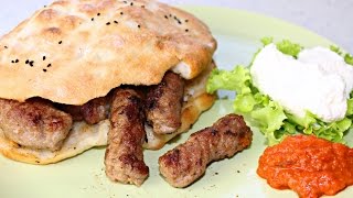 Bosanski ćevapi u domaćim lepinjama sa kajmakom WRITTEN RECIPE IN ENGLISH  INFOBOX [upl. by Zamir786]