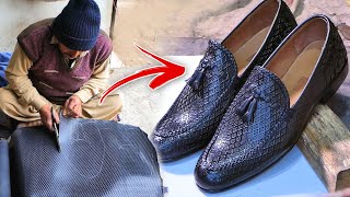 The amazing process of making handmade leather shoes for men in a local shop [upl. by Haas]