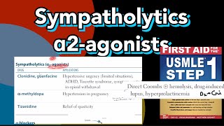 Sympatholytics α2agonists Clonidine Guanfacine αmethyldopa Tizanidine in Hindiurdu by step1 [upl. by Nnairb147]