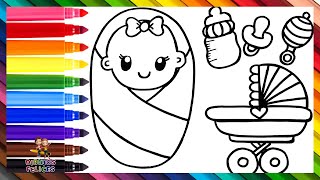 Dibuja y Colorea Un Bebé Con Accesorios 👶🎀🍼🌈 Dibujos Para Niños [upl. by Atimad]