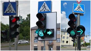 Kaunas Baršausko  Breslaujos g šviesoforai 5 Papildomos sekcijos į dešinę Green arrow in time [upl. by Esinyt]