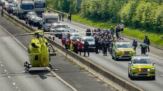 Highways England traffic officer run over by his own car A1 Doncaster Air Ambulance take off [upl. by Reckford]