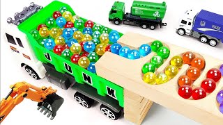 Marble Run Race ☆ HABA Slope amp Retro Makita TruckExcavatorGarbage TruckDump Truck Ambulance [upl. by Leahcimaj]