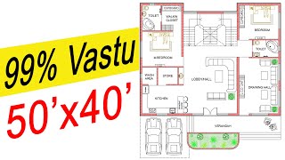 East Facing House Plans Vastu  50X40 House Plans India  2000 Sqft  50 by 40 ka Naksha  225 Gaj [upl. by Dory49]