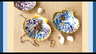 DIY Scallop Shell Ring Dish  Chinoiserie Decoupage [upl. by Daffy]