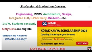 Kotak bank schoalrship 2023 Apply Kotak mahindra bank Scholarship 2023 Apply  15Lac Kotak Bank [upl. by Anidnamra]