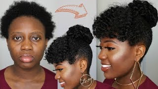 NO CORNROWS  SIMPLE PROTECTIVE STYLE  Curly Bun with Bangs CROCHET hair howto [upl. by Snowber]