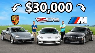 Porsche Cayman S vs Corvette Z06 vs BMW Z4M  30000 Question [upl. by Hanako559]