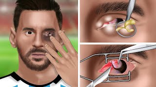 ASMR Animation The best treatment and remove eye bags pink eye caused collision for Lionel Messi [upl. by Bohaty]